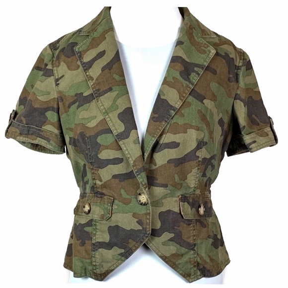 Michael Kors Camouflage Crop Peplum Blazer Jacket - Picture 2 of 12